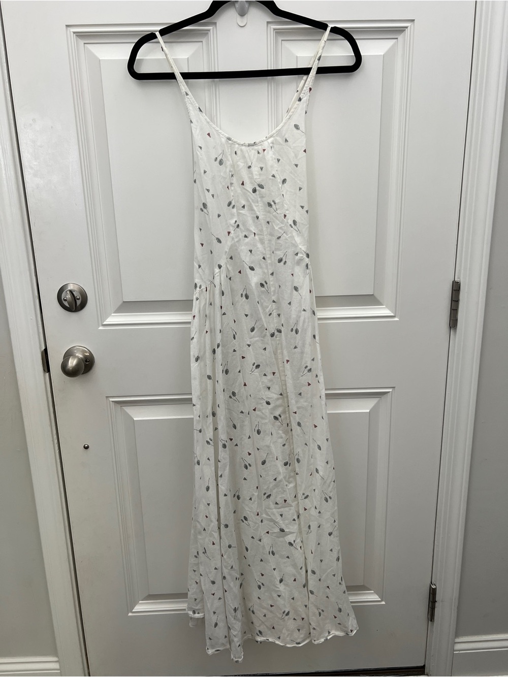 Anthropologie By Eloise Badminton Print Mid Dress White Small Racket Shuttlecock